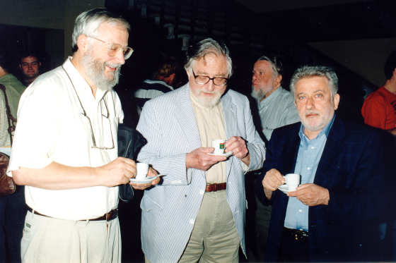 Bill with Alex Heller (July 9, 1925 - January 31, 2008), René Lavendhomme (background) and Aurelio Carboni(5 December 1942 - 11 December 2012). Coimbra, Portugal. Date, and photo credit needed. 