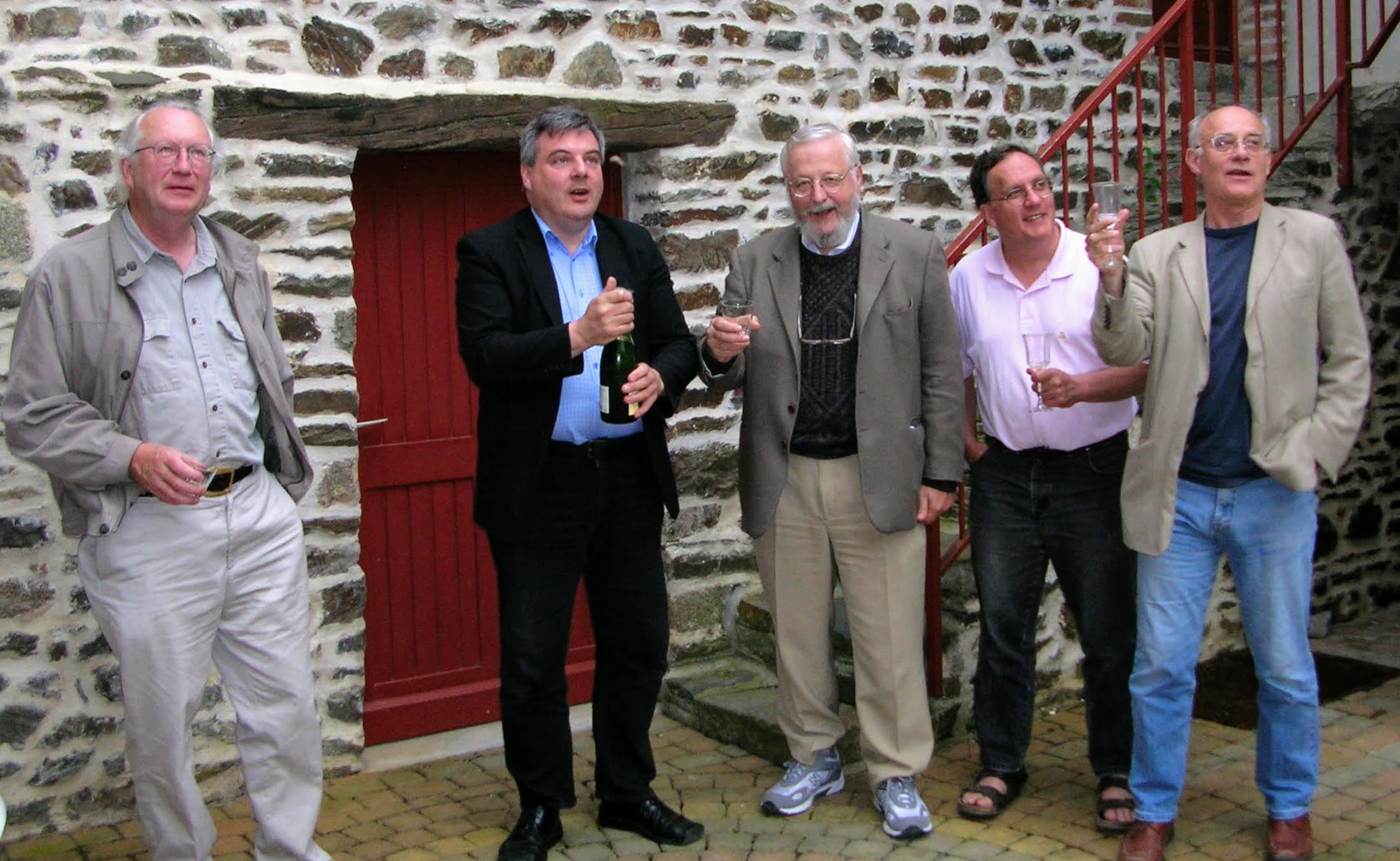 Fougeres, France. John Bell, Michael Wright, Bill, Colin McClarty, Angus McIntyre. June 16, 2005 